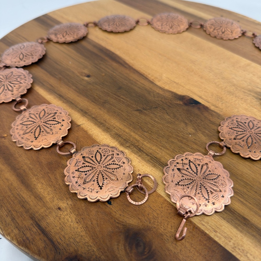Vintage Copper Concho Belt Southwestern Western Stamped Medallion 32-34" - Picture 2 of 4